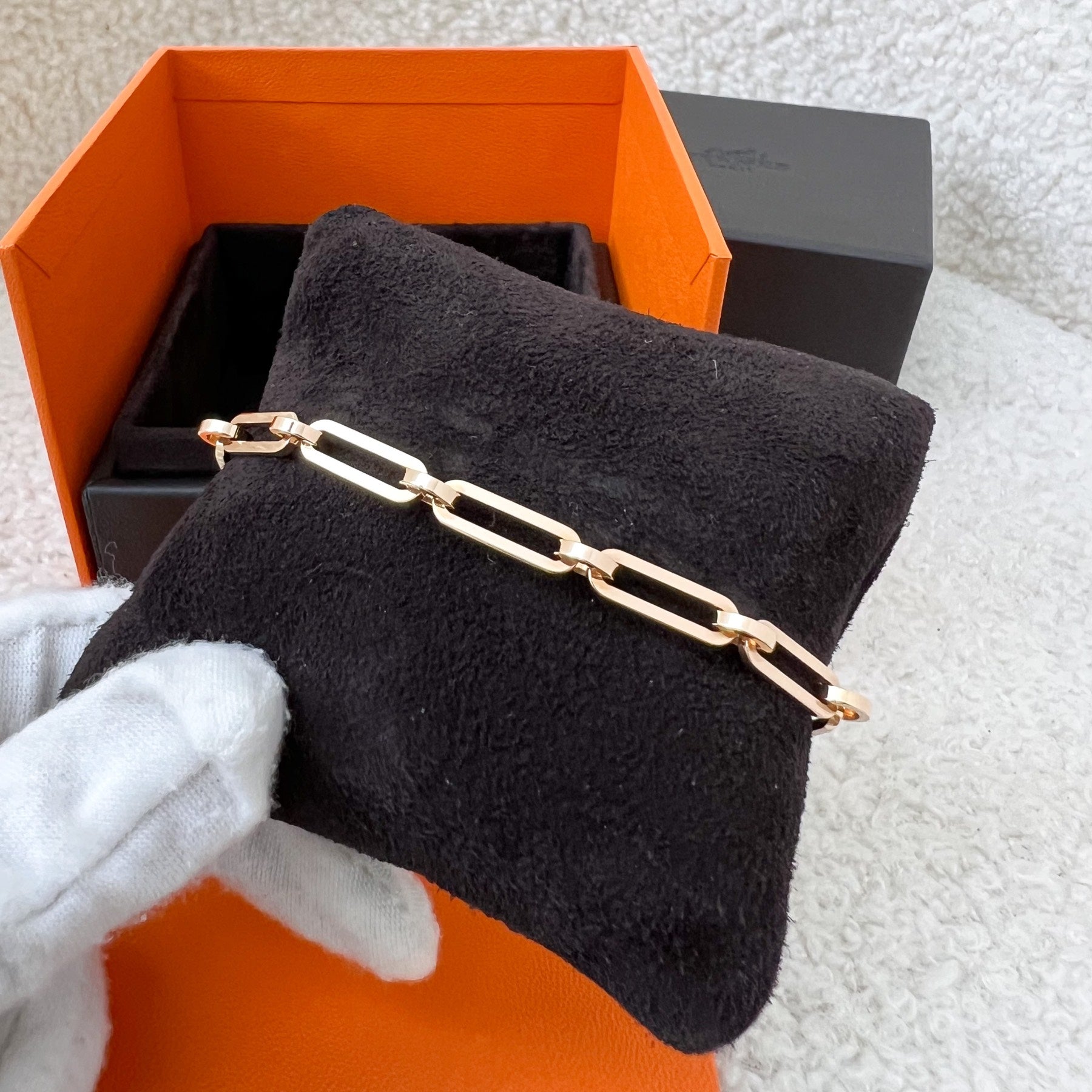 HERMES 18K Rose Gold Diamond PM Kelly Chaine Bracelet ST 1274768