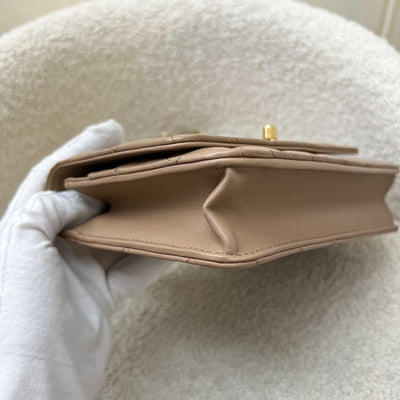 Chanel 22K Wallet on Chain WOC with Adjustable Chain in Dark Beige Lambskin and AGHW (Model: AP3043)