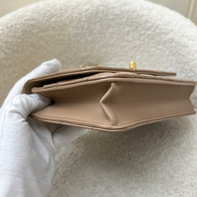 Chanel 22K Wallet on Chain WOC with Adjustable Chain in Dark Beige Lambskin and AGHW (Model: AP3043)