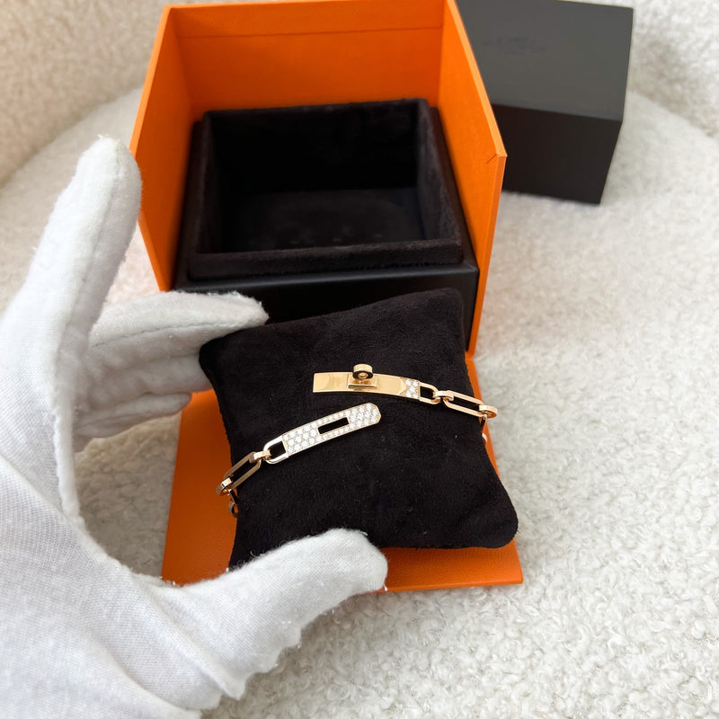 Hermes Kelly Chaine PM Bracelet Semi Pave with Diamonds in 18K Rose Gold