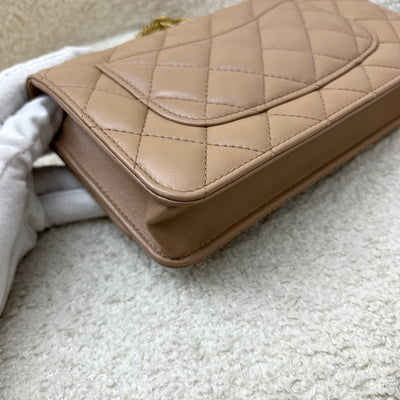 Chanel 22K Wallet on Chain WOC with Adjustable Chain in Dark Beige Lambskin and AGHW (Model: AP3043)
