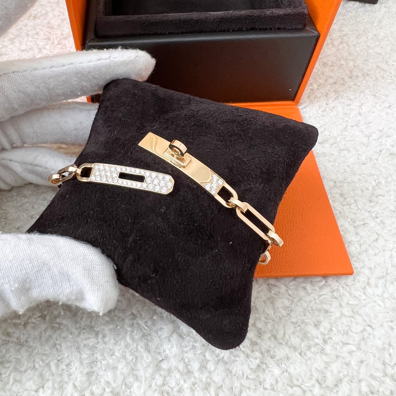 Hermes Kelly Chaine PM Bracelet Semi Pave with Diamonds in 18K Rose Gold