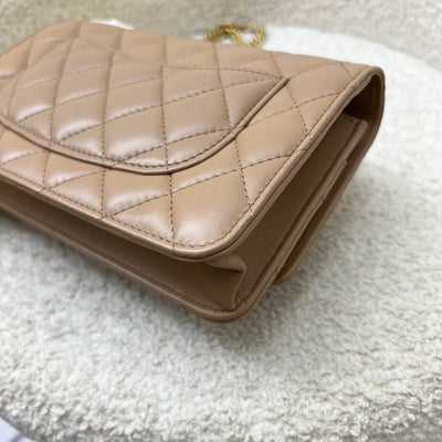 Chanel 22K Wallet on Chain WOC with Adjustable Chain in Dark Beige Lambskin and AGHW (Model: AP3043)
