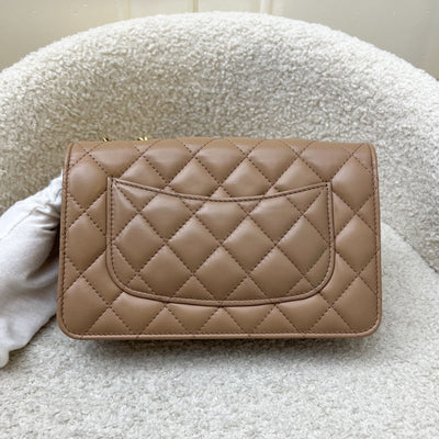 Chanel 22K Wallet on Chain WOC with Adjustable Chain in Dark Beige Lambskin and AGHW (Model: AP3043)