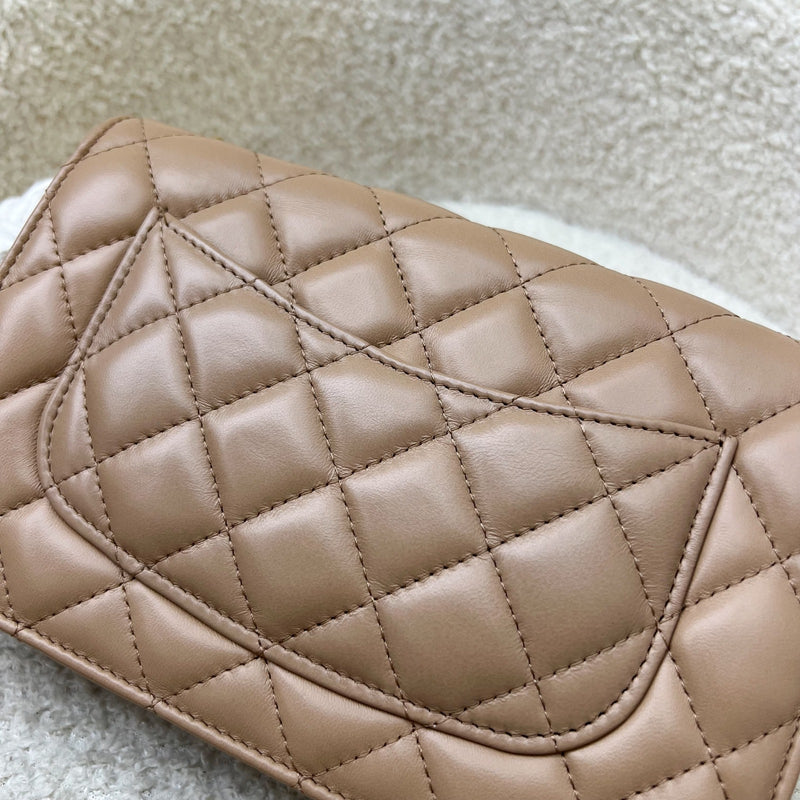 Chanel 22K Wallet on Chain WOC with Adjustable Chain in Dark Beige Lambskin and AGHW (Model: AP3043)
