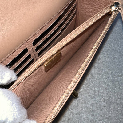 Chanel 22K Wallet on Chain WOC with Adjustable Chain in Dark Beige Lambskin and AGHW (Model: AP3043)