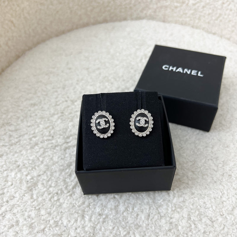 Chanel Oval Stud Earrings with Crystals