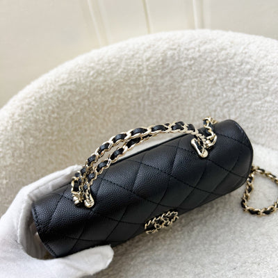 Chanel 25S Top Handle Kelly Clutch with Chain in Black Caviar and GHW