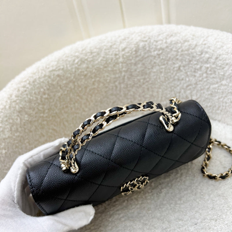 Chanel 25S Top Handle Kelly Clutch with Chain in Black Caviar and GHW
