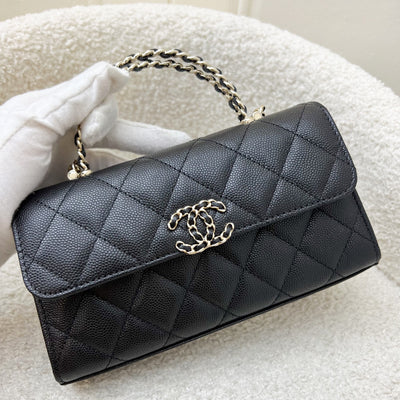 Chanel 25S Top Handle Kelly Clutch with Chain in Black Caviar and GHW