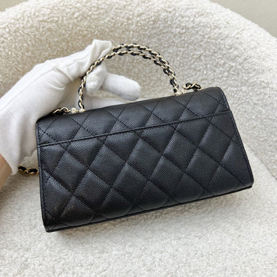 Chanel 25S Top Handle Kelly Clutch with Chain in Black Caviar and GHW