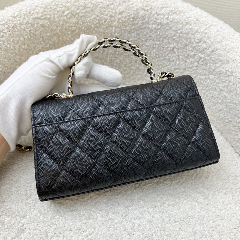 Chanel 25S Top Handle Kelly Clutch with Chain in Black Caviar and GHW