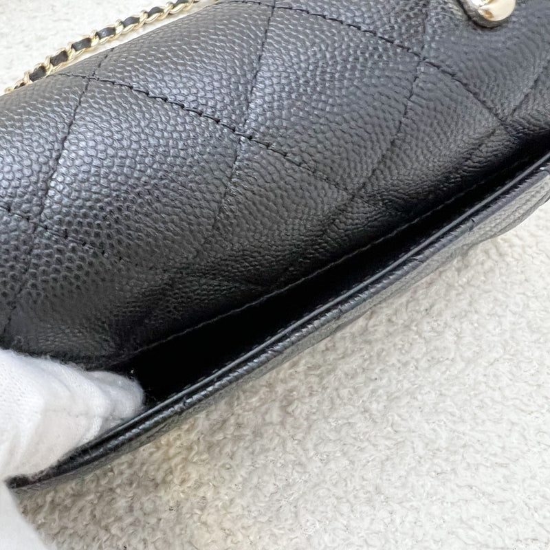 Chanel 25S Top Handle Kelly Clutch with Chain in Black Caviar and GHW