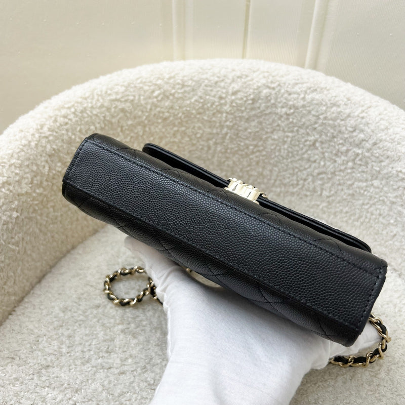 Chanel 25S Top Handle Kelly Clutch with Chain in Black Caviar and GHW