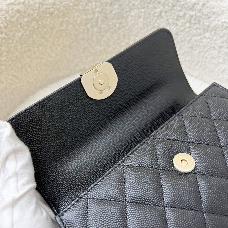 Chanel 25S Top Handle Kelly Clutch with Chain in Black Caviar and GHW