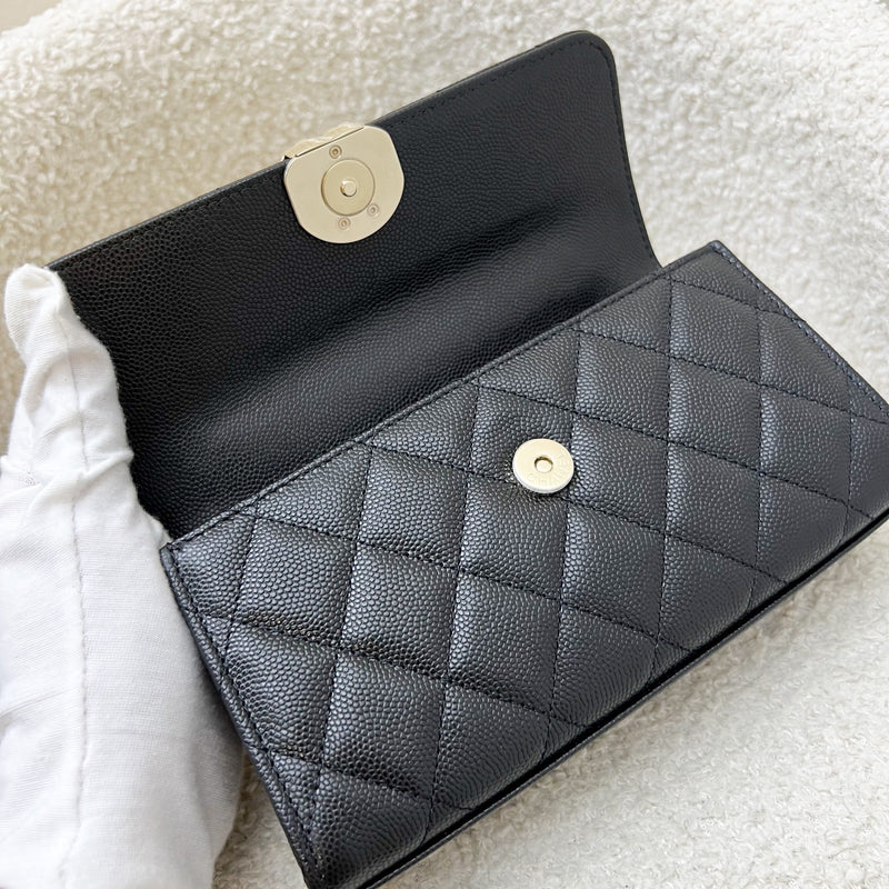 Chanel 25S Top Handle Kelly Clutch with Chain in Black Caviar and GHW