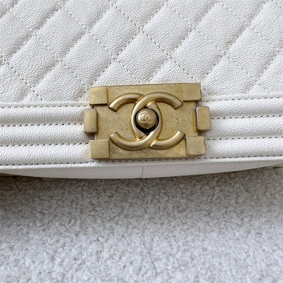 Chanel Medium 25cm Boy Flap in Ivory White Caviar AGHW