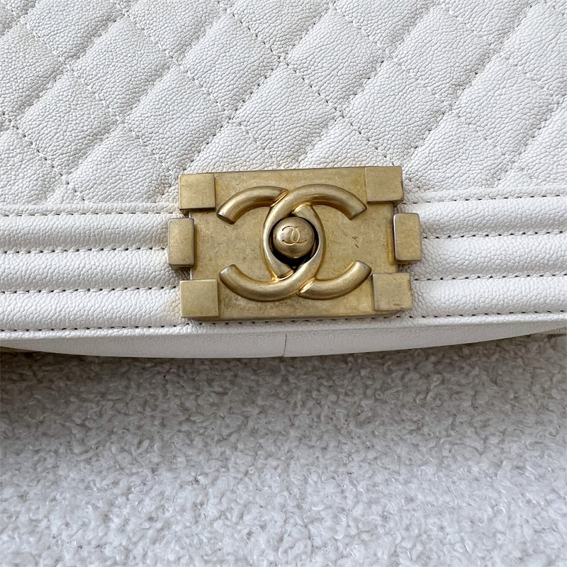 Chanel Medium 25cm Boy Flap in Ivory White Caviar AGHW