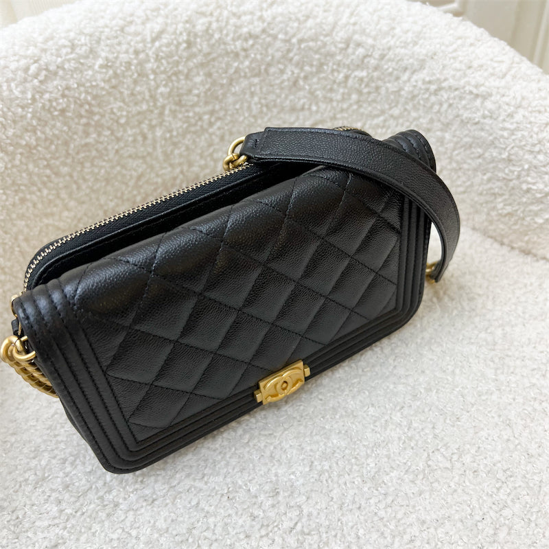 Chanel Boy Clutch on Chain WOC in Black Caviar AGHW