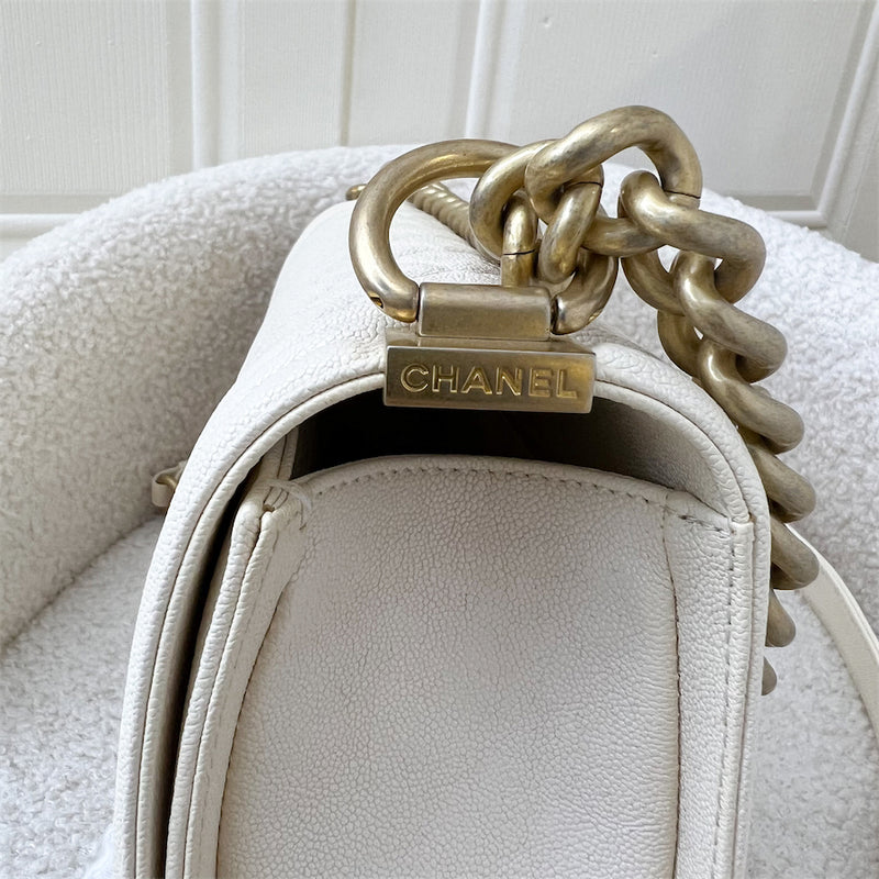 Chanel Medium 25cm Boy Flap in Ivory White Caviar AGHW