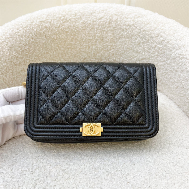 Chanel Boy Clutch on Chain WOC in Black Caviar AGHW