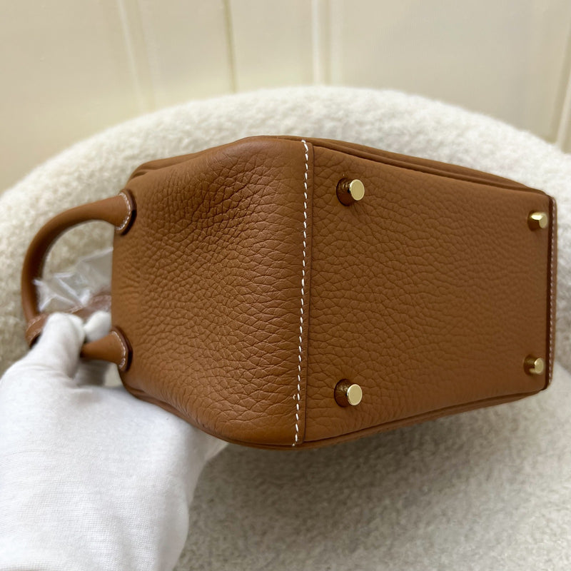 [Local Full Set - W Stamp] Hermes Mini Lindy in Gold Clemence Leather and GHW