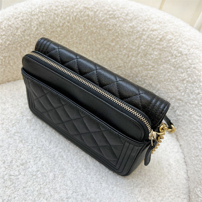 Chanel Boy Clutch on Chain WOC in Black Caviar AGHW