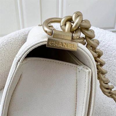 Chanel Medium 25cm Boy Flap in Ivory White Caviar AGHW