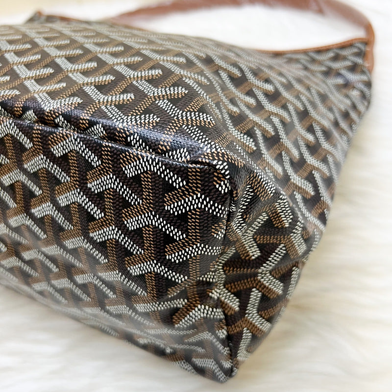 [BN - Local set - Nov 2025] Goyard Boheme PM Hobo Bag in in Black Signature Goyardine Canvas and Brown Trim