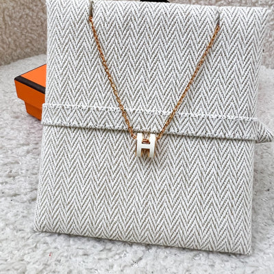 Hermes Mini Pop H Pendant in Blanc Enamel and RGHW