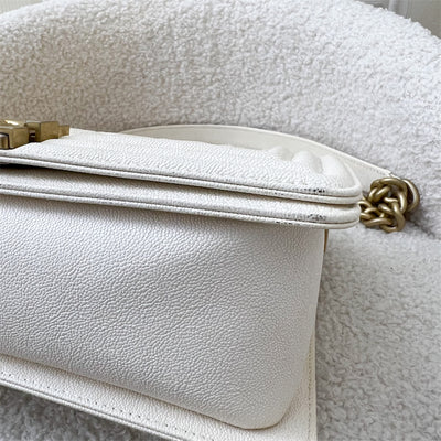 Chanel Medium 25cm Boy Flap in Ivory White Caviar AGHW