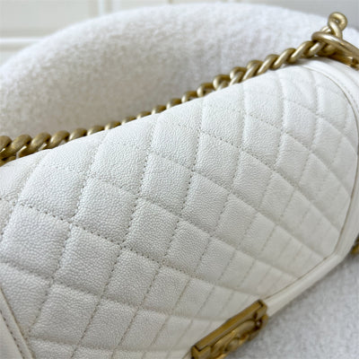 Chanel Medium 25cm Boy Flap in Ivory White Caviar AGHW