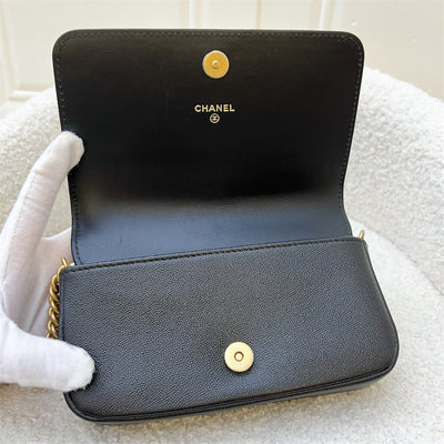 Chanel Boy Clutch on Chain WOC in Black Caviar AGHW