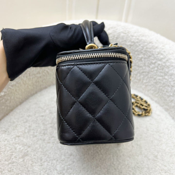 Chanel 21A Top Handle Small Vanity in Black Lambskin and AGHW