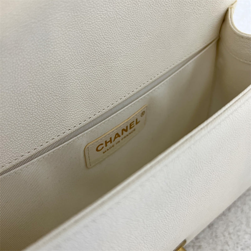 Chanel Medium 25cm Boy Flap in Ivory White Caviar AGHW