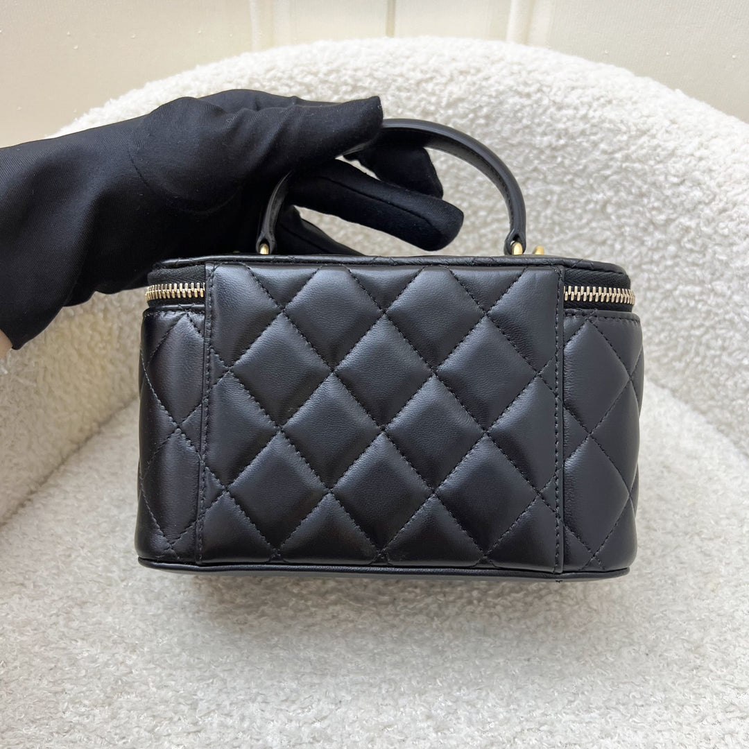 Chanel 21A Top Handle Small Vanity in Black Lambskin and AGHW