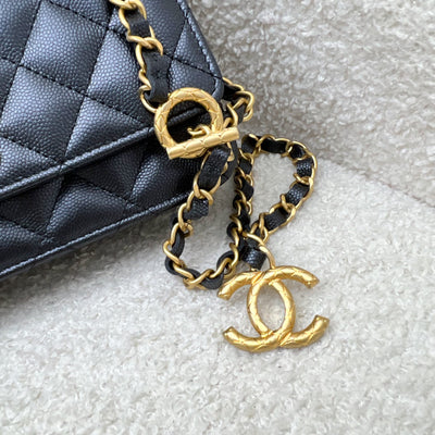 Chanel 23B Adjustable Chain Wallet On Chain WOC in Iridescent Black Caviar and AGHW (AP3479)