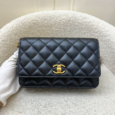 Chanel 23B Adjustable Chain Wallet On Chain WOC in Iridescent Black Caviar and AGHW (AP3479)
