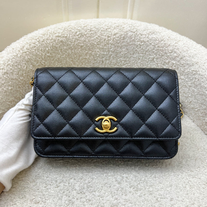 Chanel 23B Adjustable Chain Wallet On Chain WOC in Iridescent Black Caviar and AGHW (AP3479)