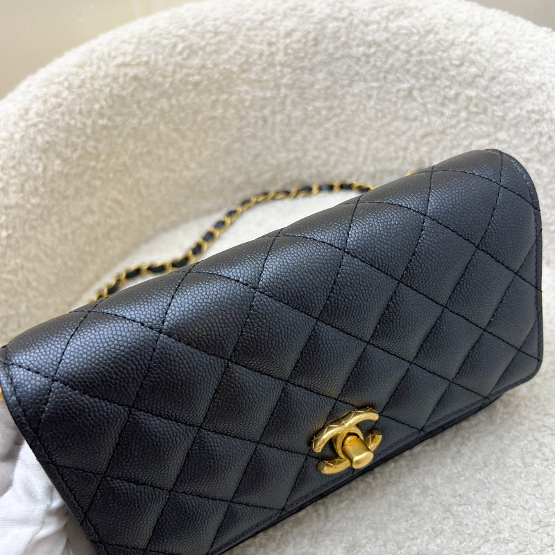 Chanel 23B Adjustable Chain Wallet On Chain WOC in Iridescent Black Caviar and AGHW (AP3479)