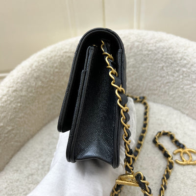Chanel 23B Adjustable Chain Wallet On Chain WOC in Iridescent Black Caviar and AGHW (AP3479)