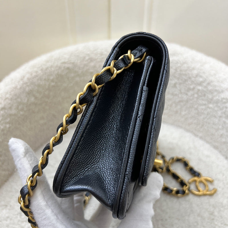 Chanel 23B Adjustable Chain Wallet On Chain WOC in Iridescent Black Caviar and AGHW (AP3479)