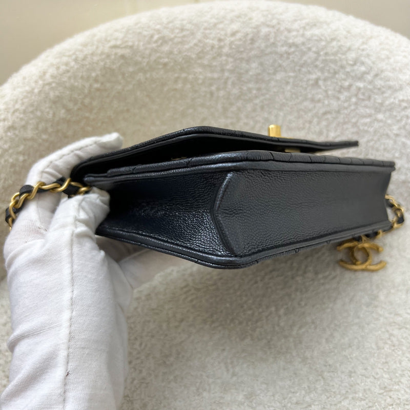 Chanel 23B Adjustable Chain Wallet On Chain WOC in Iridescent Black Caviar and AGHW (AP3479)