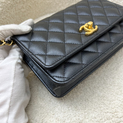 Chanel 23B Adjustable Chain Wallet On Chain WOC in Iridescent Black Caviar and AGHW (AP3479)