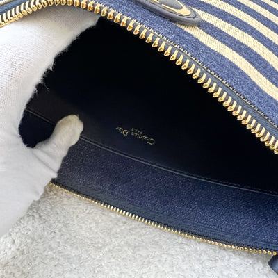 Dior Large Caro Pouch in Denim and Natural Linen and GHW