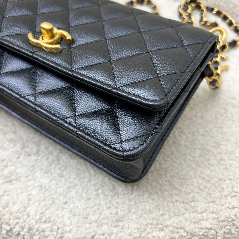 Chanel 23B Adjustable Chain Wallet On Chain WOC in Iridescent Black Caviar and AGHW (AP3479)