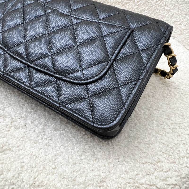 Chanel 23B Adjustable Chain Wallet On Chain WOC in Iridescent Black Caviar and AGHW (AP3479)