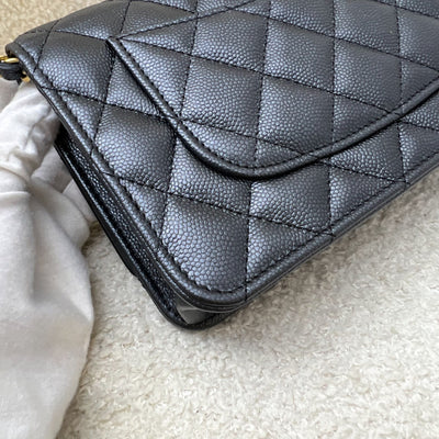 Chanel 23B Adjustable Chain Wallet On Chain WOC in Iridescent Black Caviar and AGHW (AP3479)