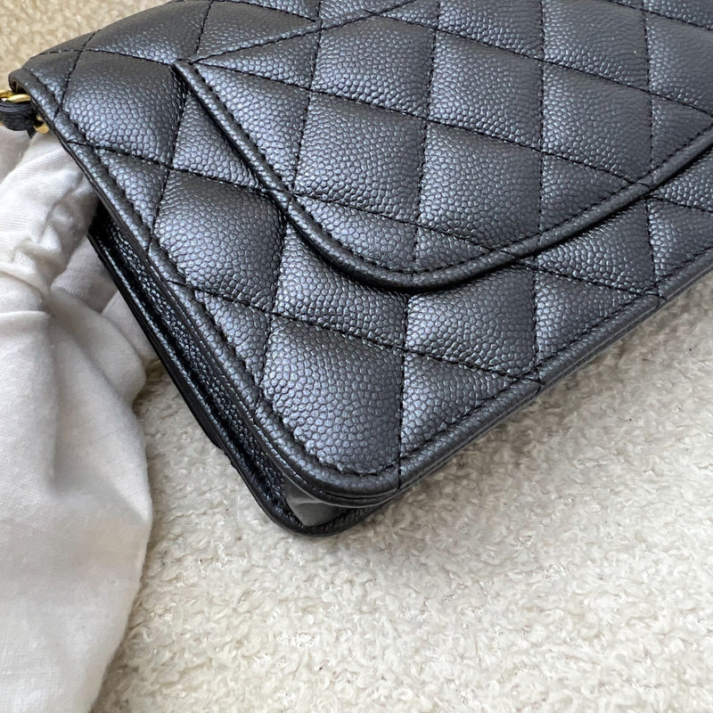 Chanel 23B Adjustable Chain Wallet On Chain WOC in Iridescent Black Caviar and AGHW (AP3479)