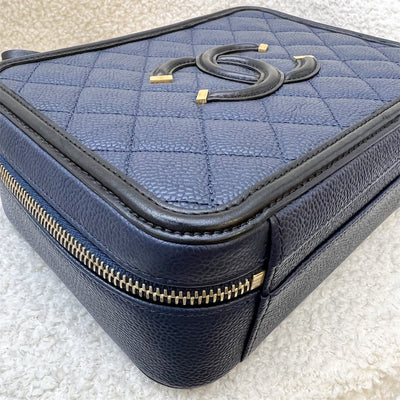 Chanel Medium Filigree Vanity in Navy Blue Caviar, Black Trim and AGHW